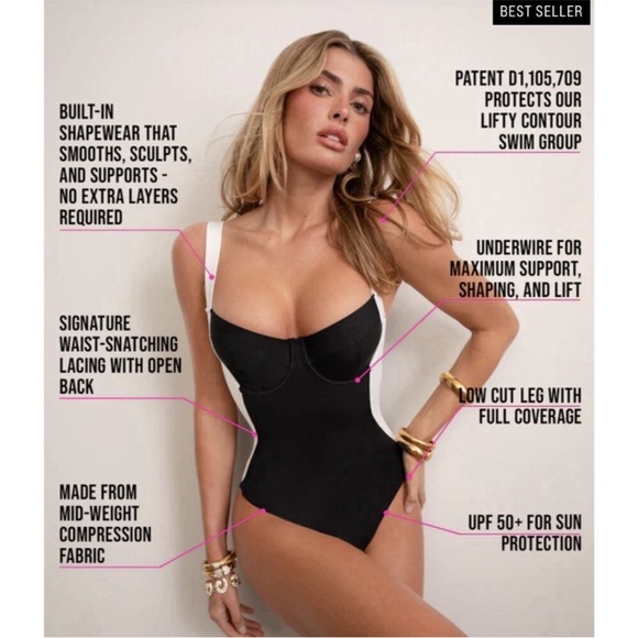 TA3 Lifty Contour Black And White One Piece Reg/Long Shapewear Swimsuit XS D/DD - Picture 4 of 14